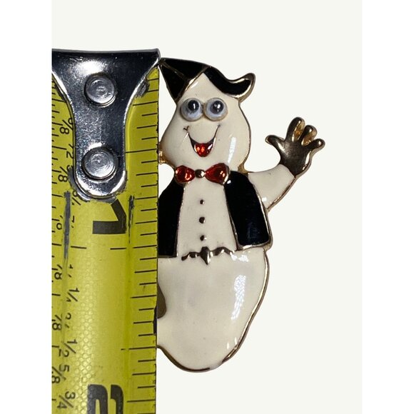 Halloween Pin Brooch Ghost Wearing Top Hat & Holding Pumpkin - Picture 3 of 6